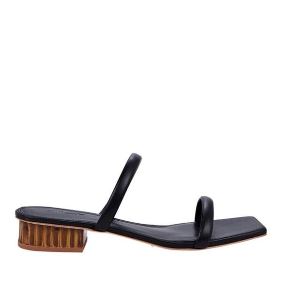 Cult Gaia Liz Black Leather Slide Sandals w Bamboo Inspired Block Heel Size 41 - Picture 2 of 12